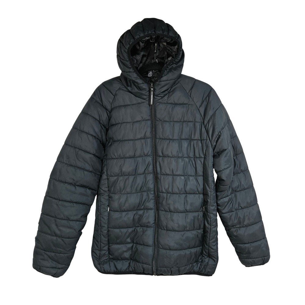 New Balance Black Hooded Puffer Quilted Packable Jacket S Gorpcore Winter Layer